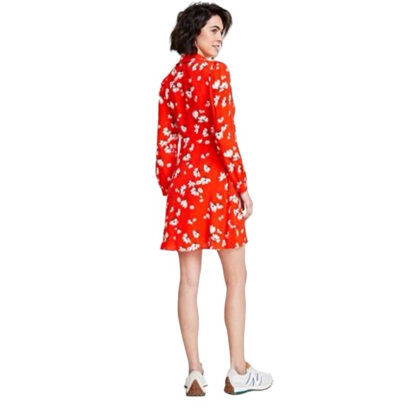 On 34th- Woman’s Print Collard Mini Dress in Poppy Red, NEW - Picture 2 of 3
